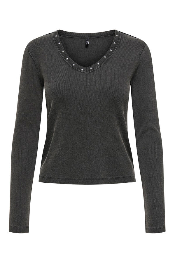 Only Top acanalado detalle tachas negro