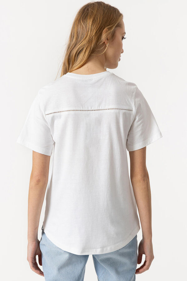 Springfield Camiseta Estampado Frontal con Flecos blanco