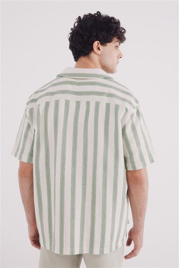 Springfield Camisa de boliche riscas rústica de manga curta verde