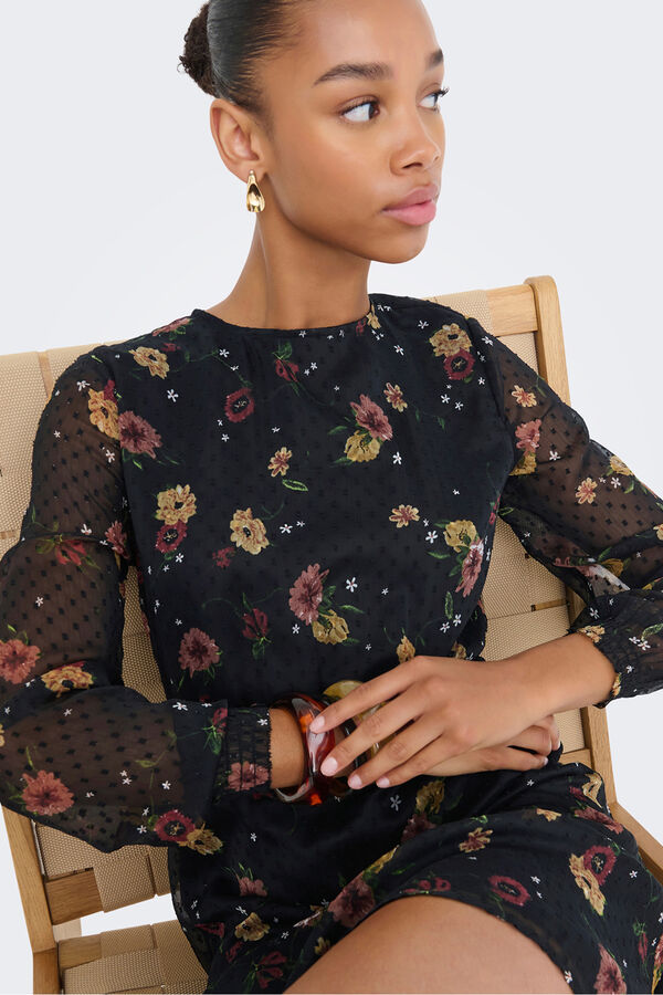 Only Vestido corto de gasa print floral negro