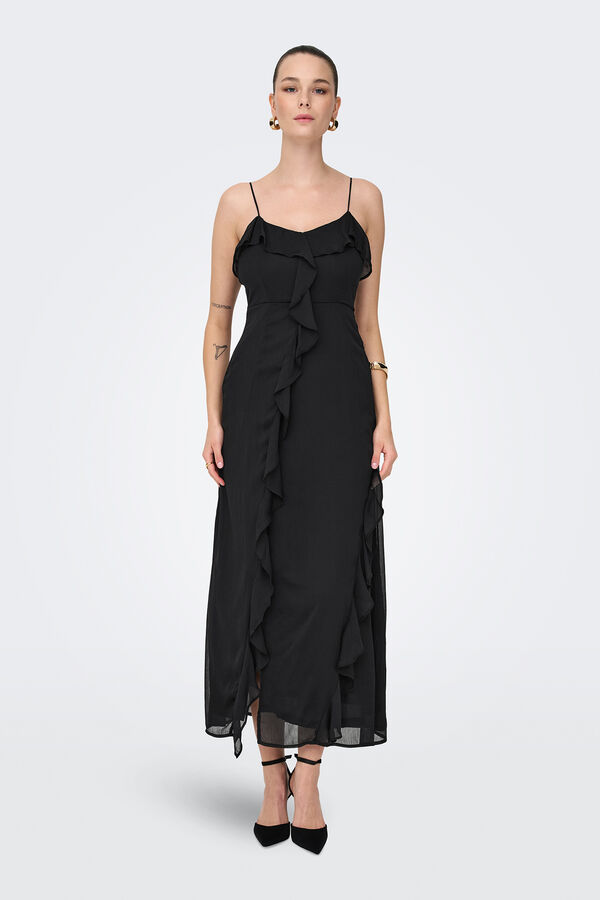 JDY Vestidos compridos folhos preto