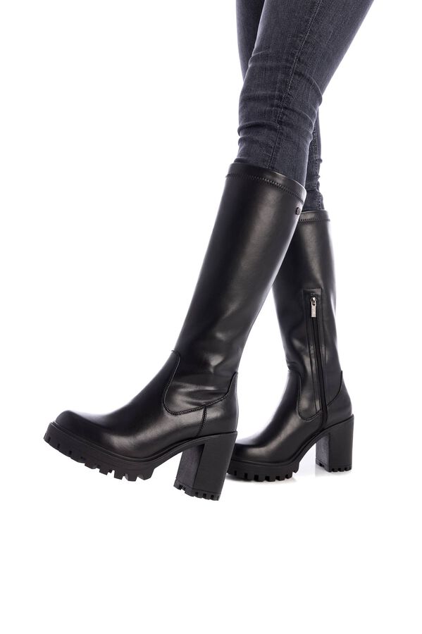 XTI Bota elastica con tacon alto y cremallera negro