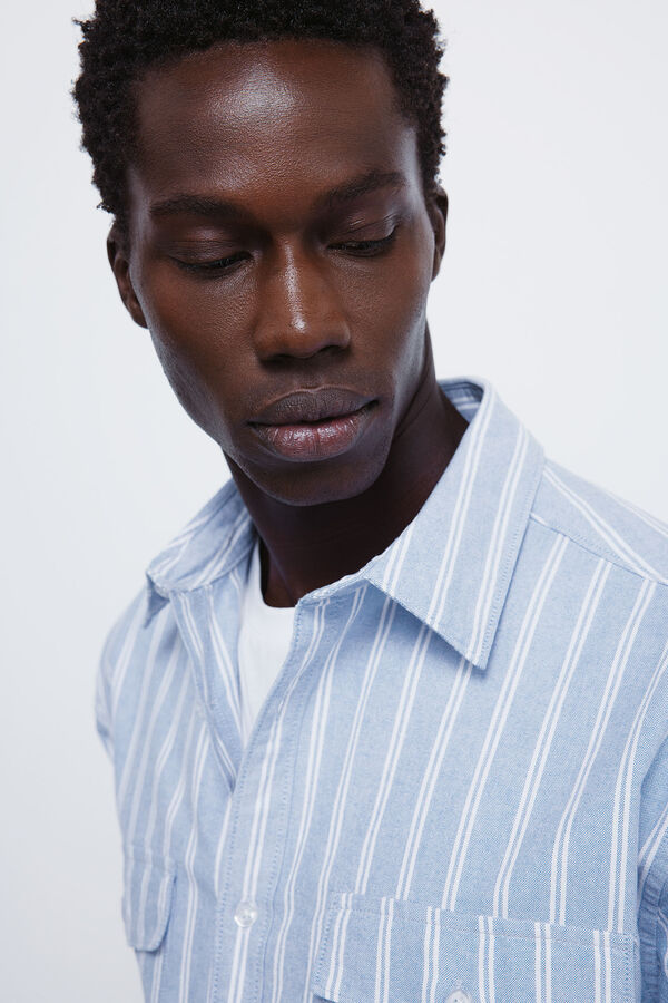 Springfield Camisa oxford rayas y bolsillos azul