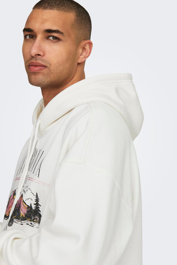 Only & Sons Sudadera relaxed con capucha y dibujo frontal blanco