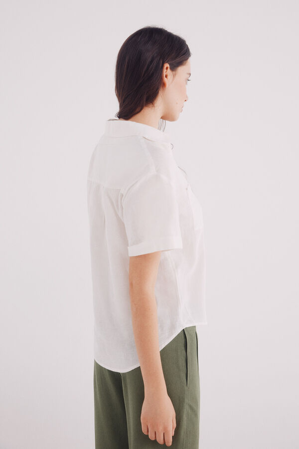 Springfield Camisa de linho de algodão de manga curta cru