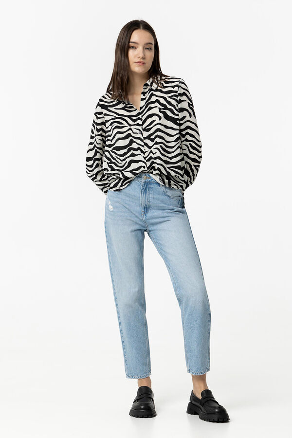 Tiffosi Jeans Mom Tapered Fit com Rasg&otilde;es azul