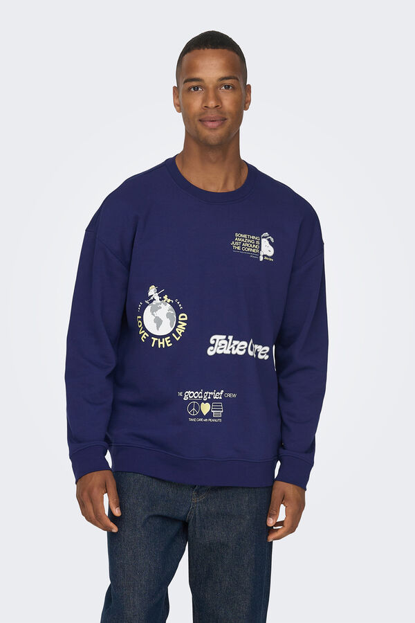 Only & Sons Sudadera estampada cuello redondo Snoopy azul