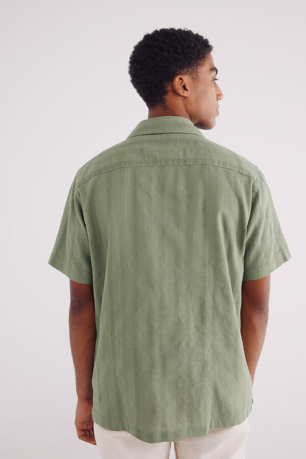 Springfield Camisa jacquard de linho manga curta azul