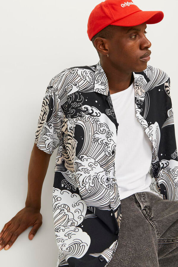 Jack & Jones Camisa manga corta estampado japon&eacute;s gris