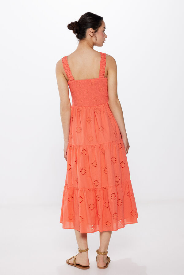 Springfield Vestido Midi Bordados Shiffly naranja