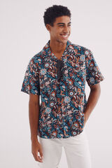 Springfield Camisa manga corta bowling estampado flores negro