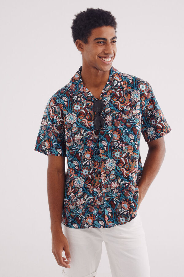 Springfield Camisa manga corta bowling estampado flores negro