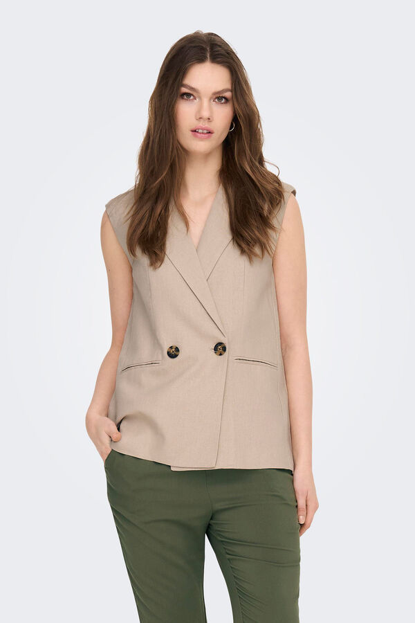 Only Colete duplo bot&atilde;o linho e viscose cinzento