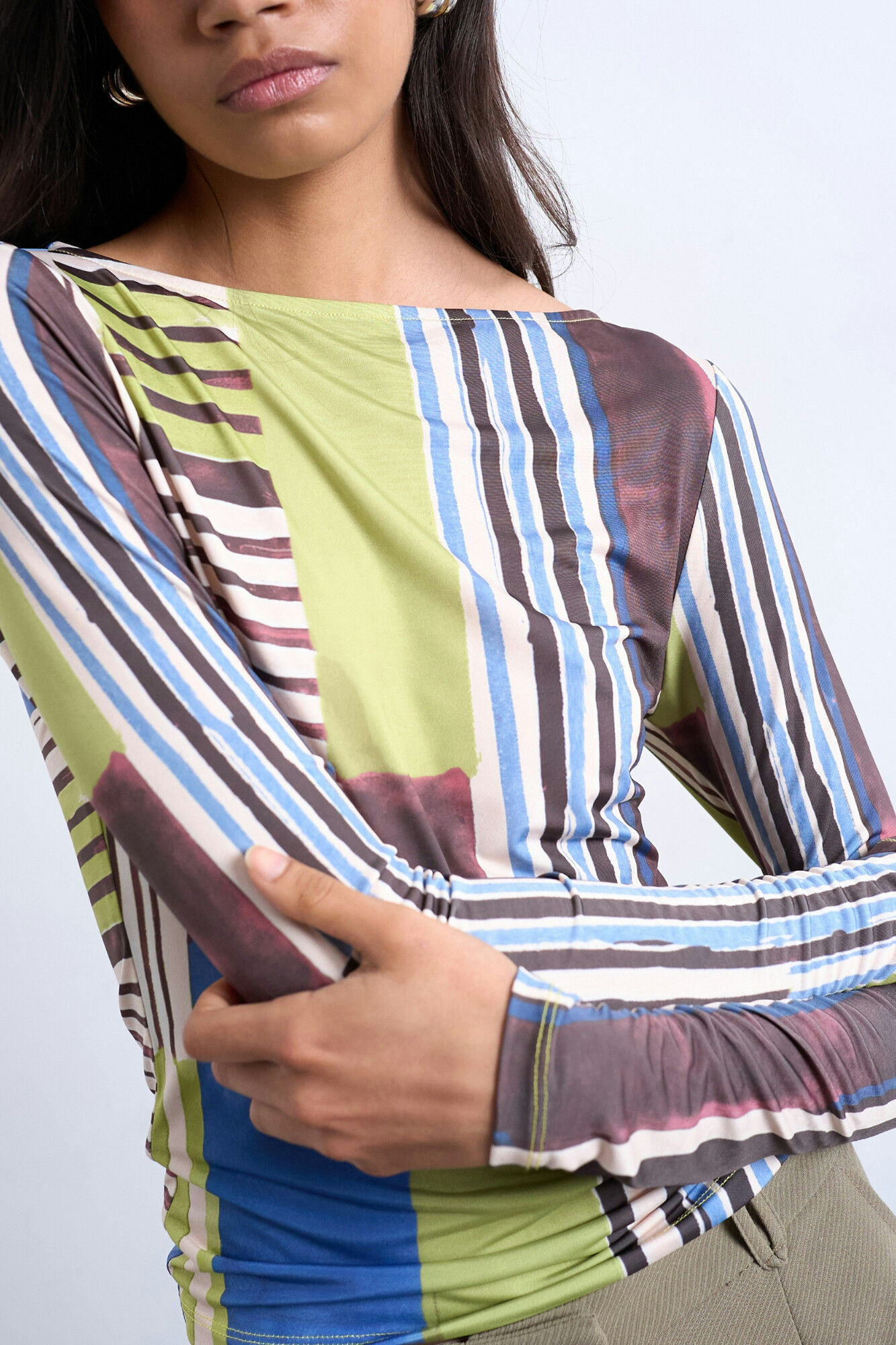 Topshop Top manga larga estampado