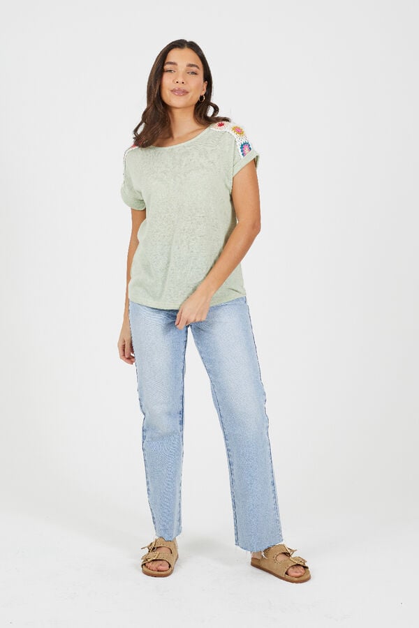 Brave Soul T-shirt de manga curta e crochet bege