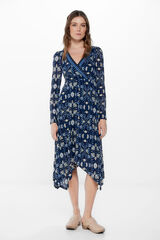 Springfield Vestido Midi Escote Cenefas azul