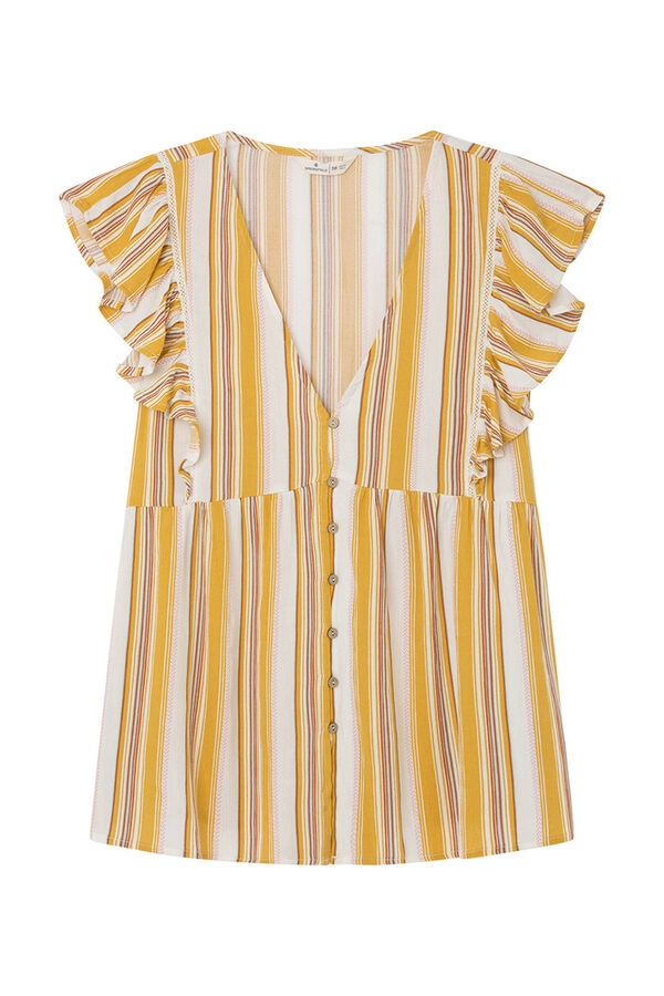 Springfield Blusa Bambula Volantes Rayas amarillo