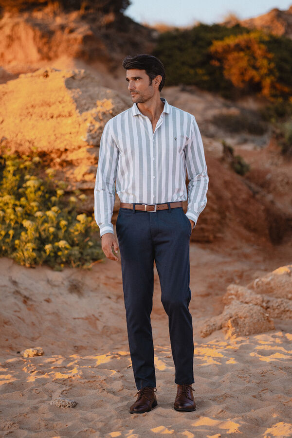 Celopman Camisa Listra Larga Oxford  verde