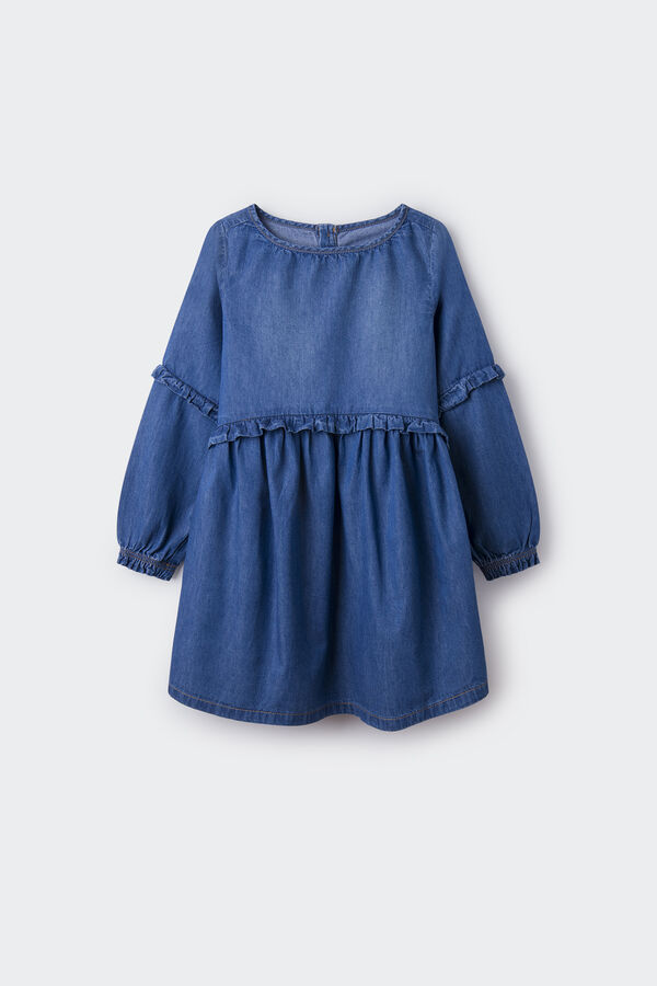 Springfield Kids Vestido denim folhos menina azul