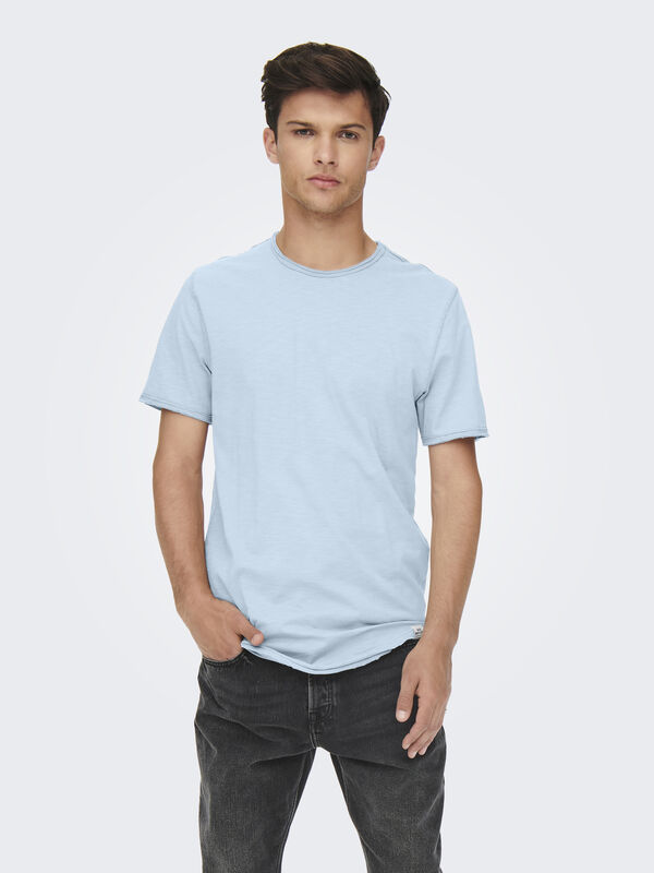 Only & Sons Camiseta masculina de manga curta com corte longo azul