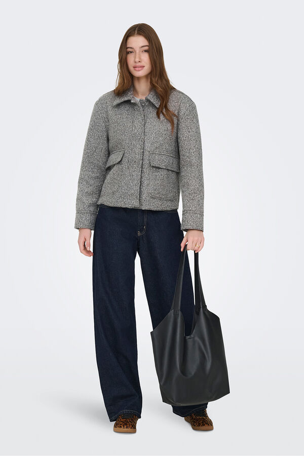 Only Casaco curta texturizada cinzento