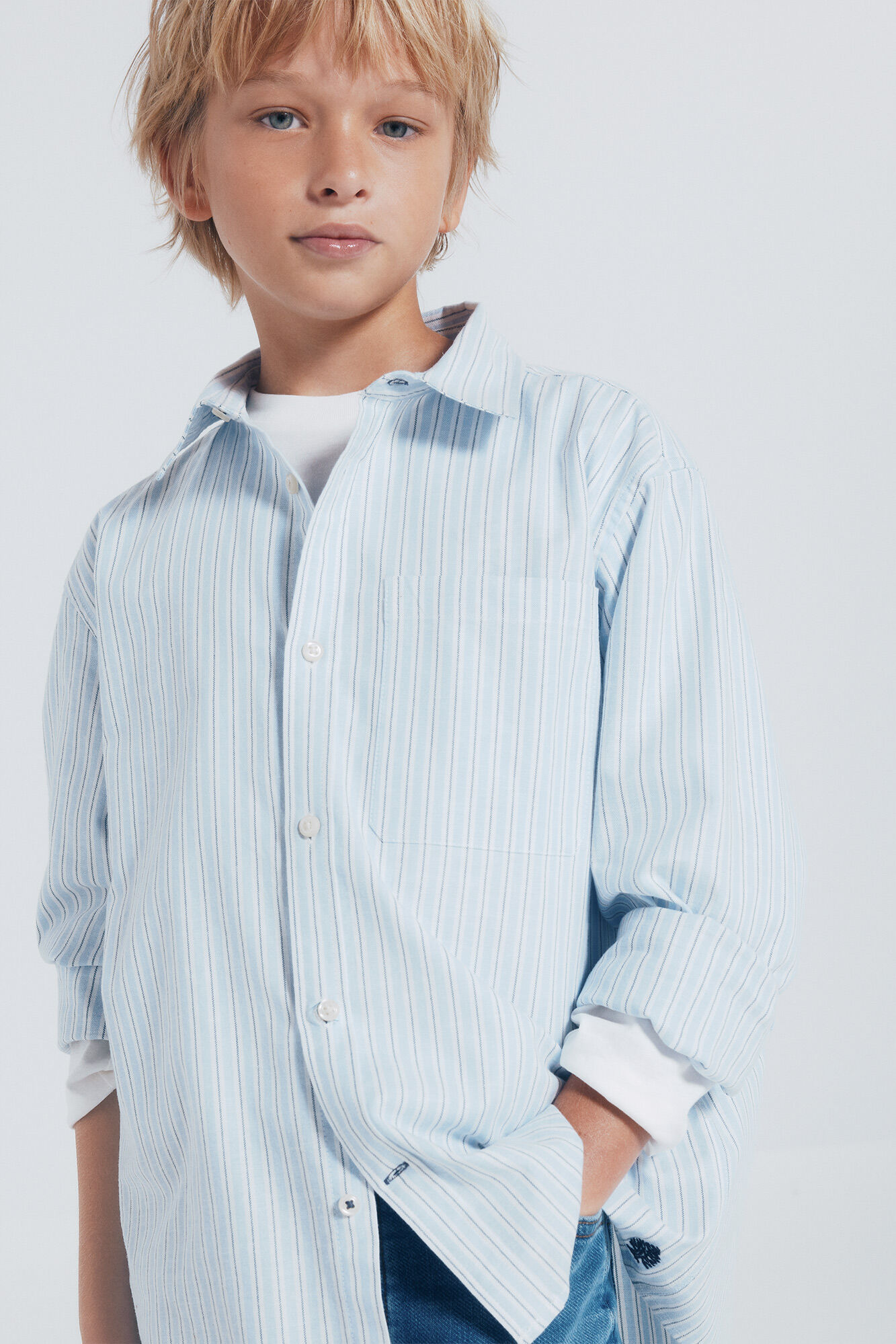 Springfield Kids Camisa azul listrada fina para menino
