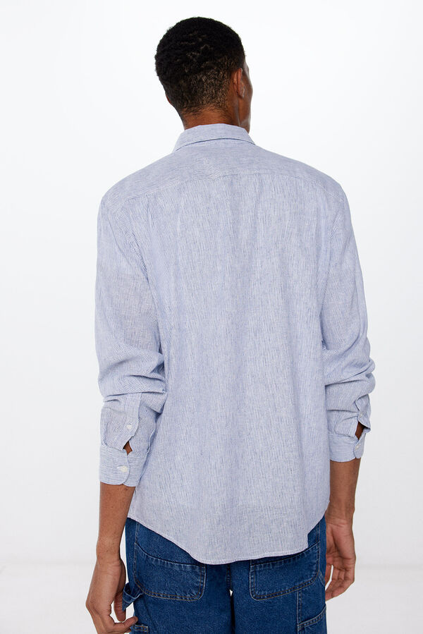Springfield Camisa lino rayas azul