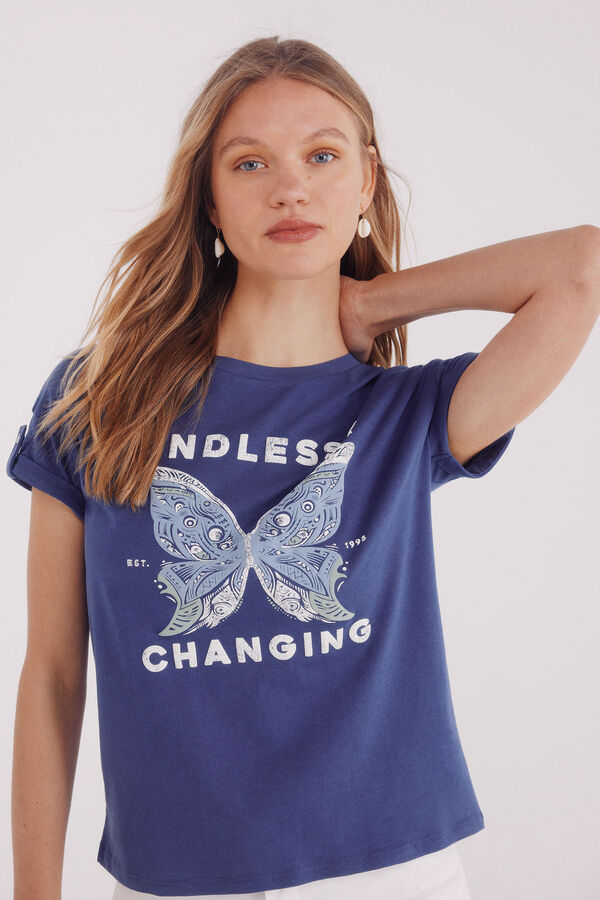 Springfield Camiseta gr&aacute;fica manga bot&oacute;n turquesa