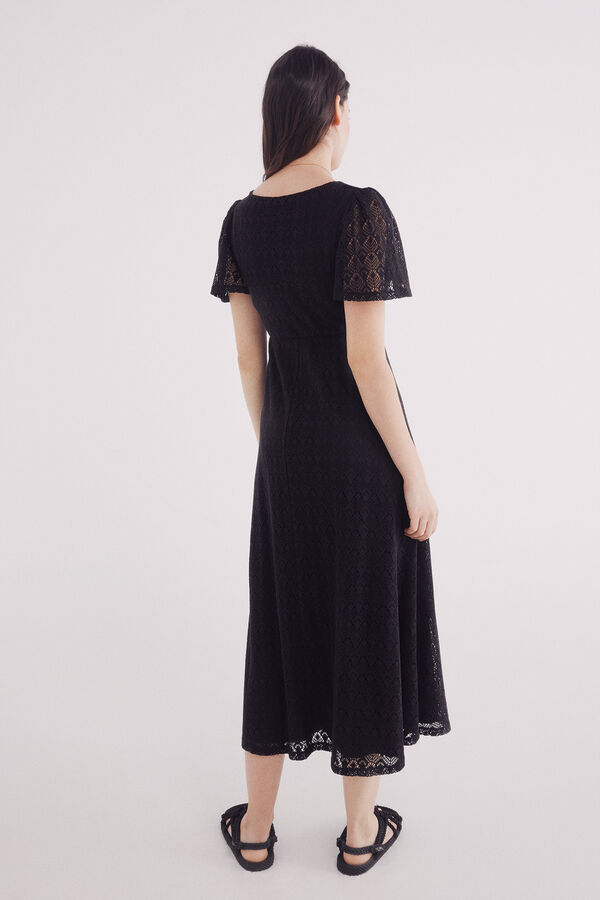 Springfield Vestido midi de crochet com manga capa preto