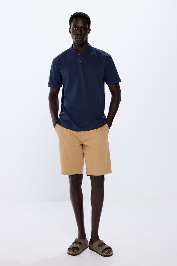 Springfield Camisa p&oacute;lo em piqu&eacute; com gola Mao azul