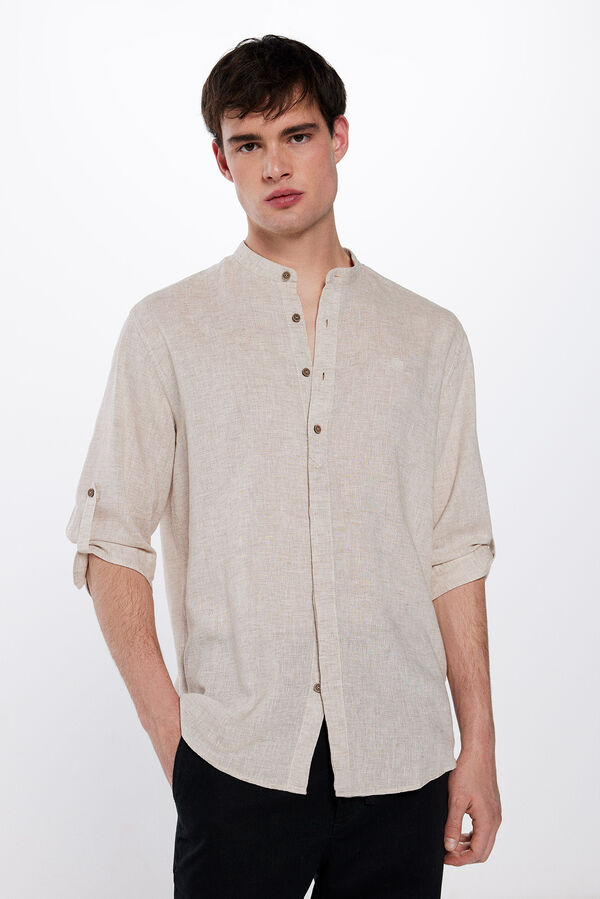 Springfield Camisa ligera estructura manga 3/4 con lino blanco