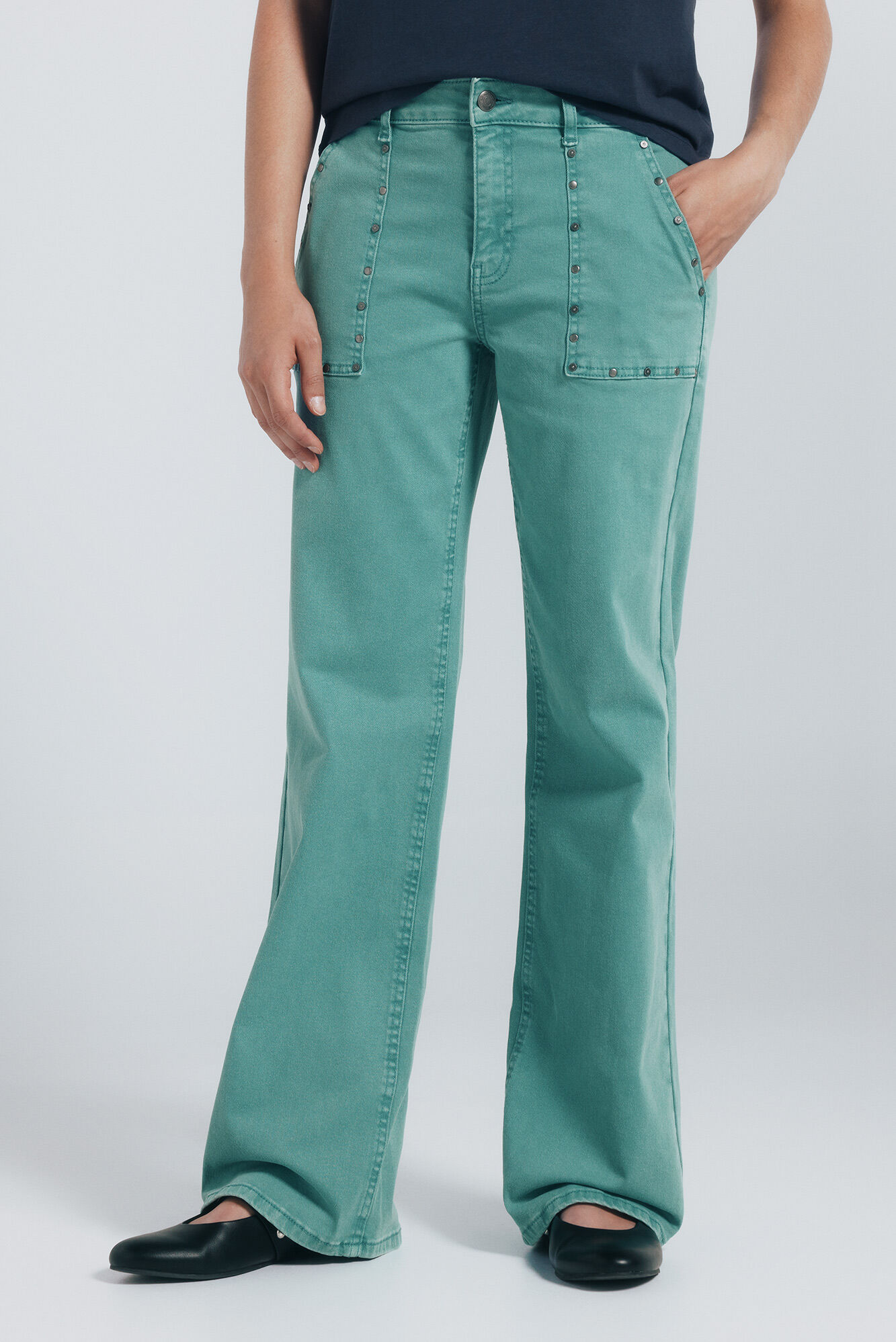 Springfield Cal&ccedil;a jeans culotte com tachas