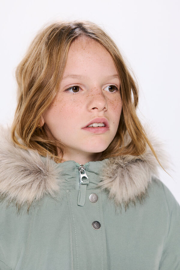 Springfield Kids Parka de pele com capuz de menina verde