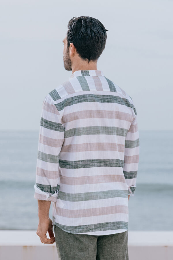 Celopman Camisa Rayas Horizontal Cuello Mao verde