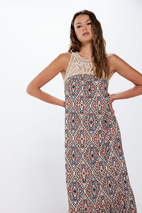 Springfield Vestido midi halter crochet tostado