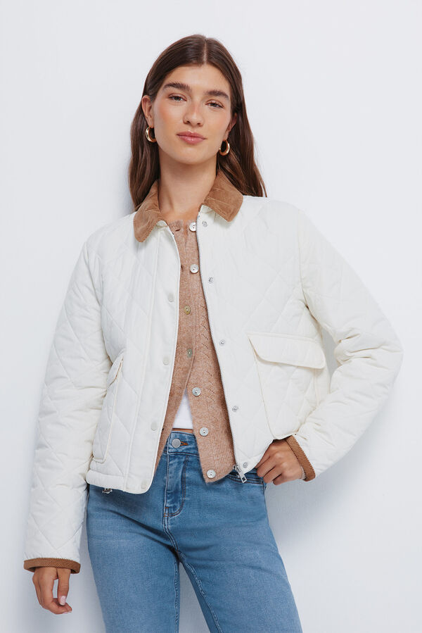 Springfield Casaco curta acolchoada com gola de veludo cotel&ecirc; branco