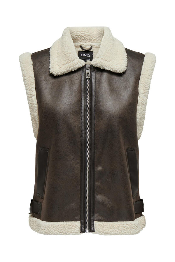 Only Chaleco de polipiel con borrego gris