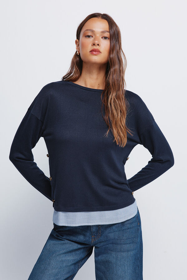 Springfield T-shirt combinada com bot&otilde;es laterais azul