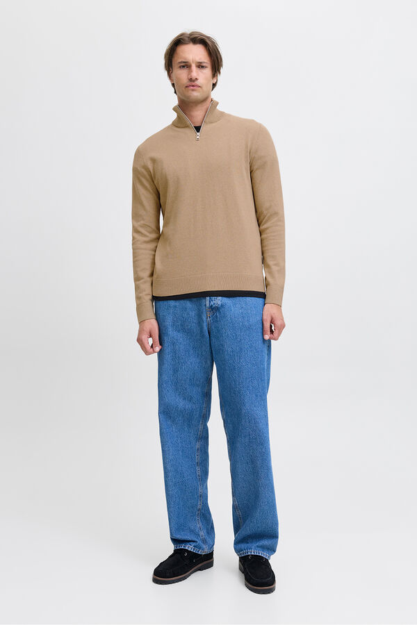 JJ REBEL Jersey cuello cremallera beige
