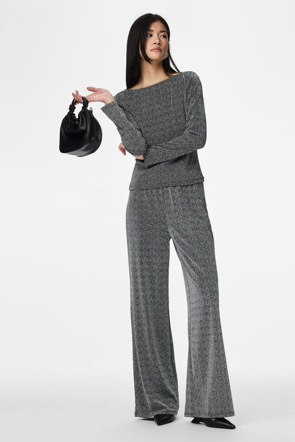 Pieces Pantal&oacute;n wide lurex gris
