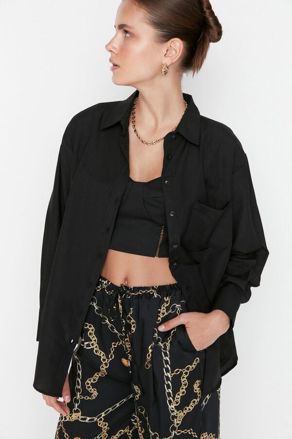 Trendyol Camisa de algod&atilde;o preto
