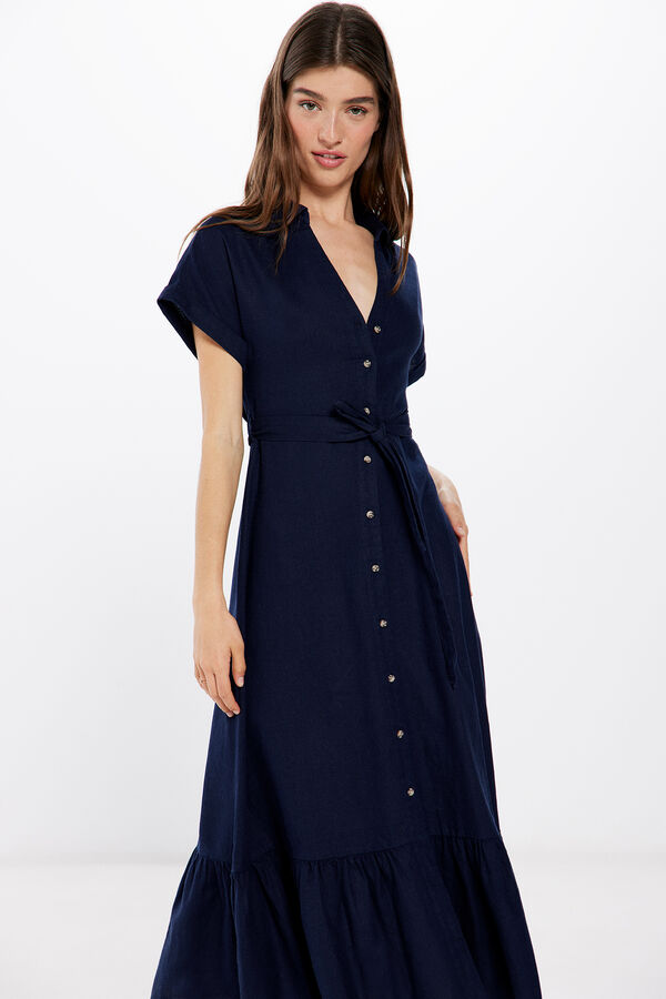 Springfield Vestido Camisero Lino azul