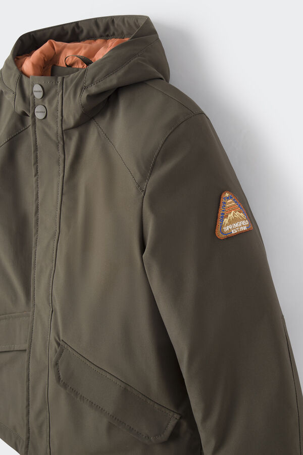 Springfield Parka larga acolchada capucha kaki oscuro