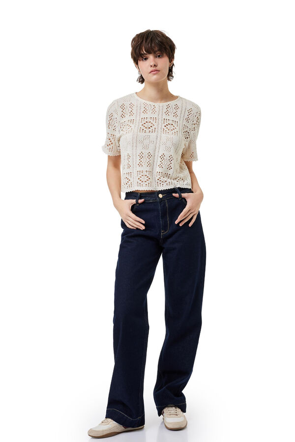 Koton T-shirt curta de crochet castanho
