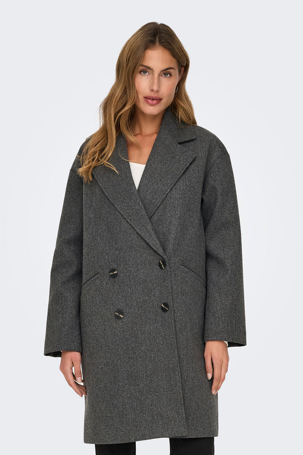 Only Abrigo de pa&ntilde;o cruzado gris