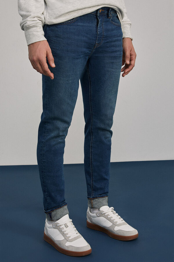 Springfield Jeans skinny lavagem média-escura aspeto sujo azul
