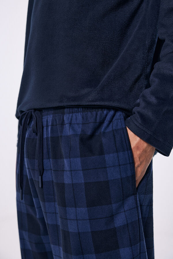 Springfield Set pijama largo franela cuadros azul