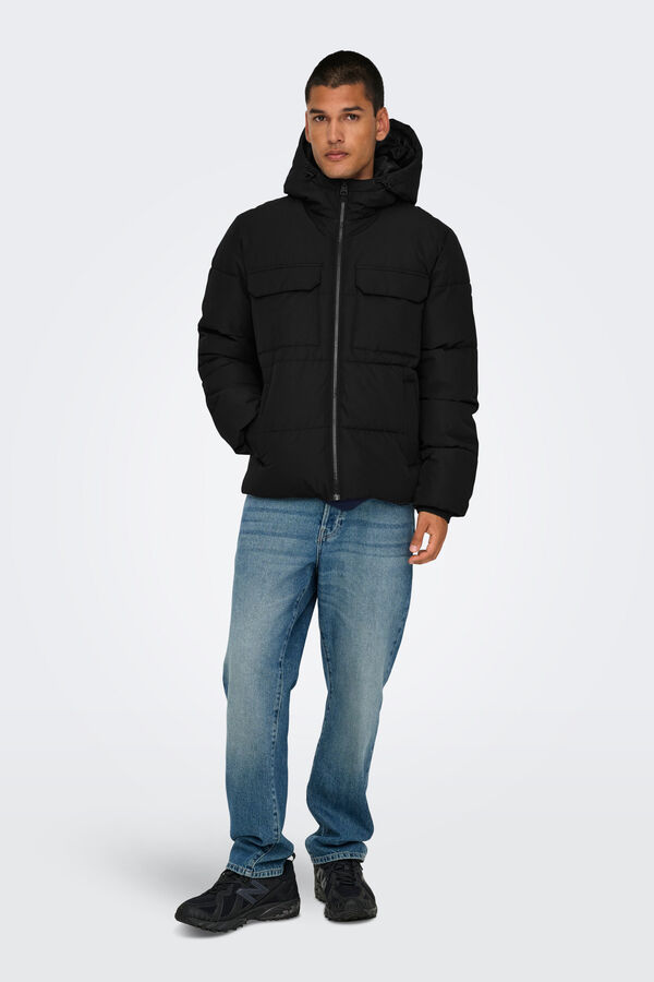 Only & Sons Casaco acolchoada com capuz preto