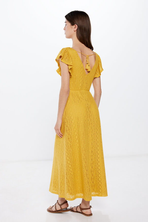 Springfield Vestido Midi Crochet Hombros Volante amarillo