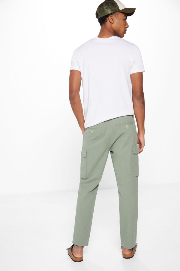 Springfield Pantal&oacute;n cargo lino slim fit verde